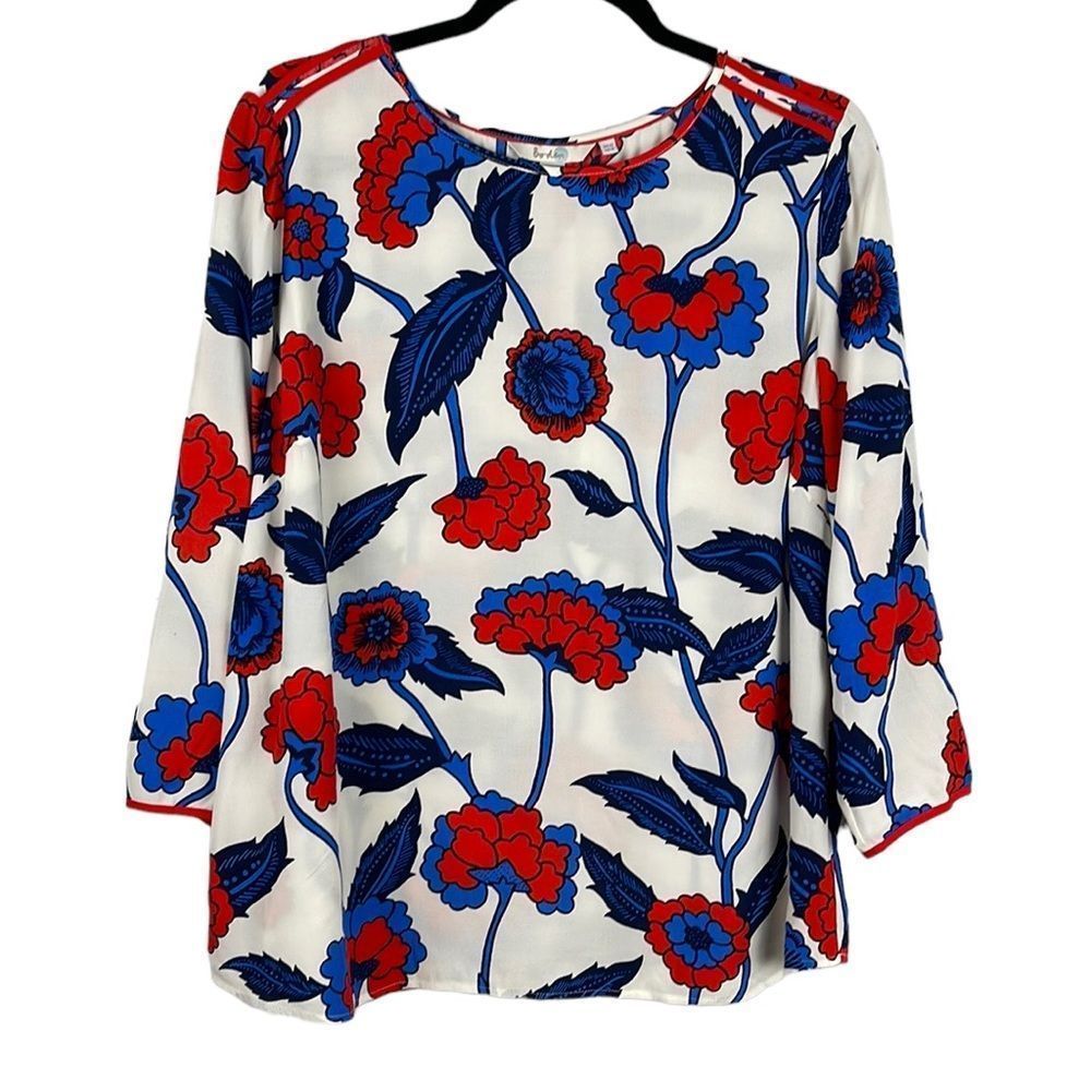 Boden Phillipa Popover Blouse Red/Blue Size 8